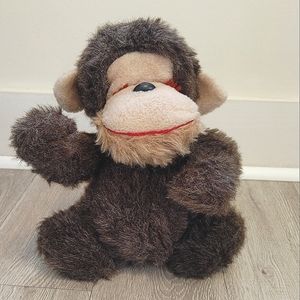 Vintage Plush Monkey Animal Fair Ape Closed Eye Stuffed Animal Brown & Gray Fur